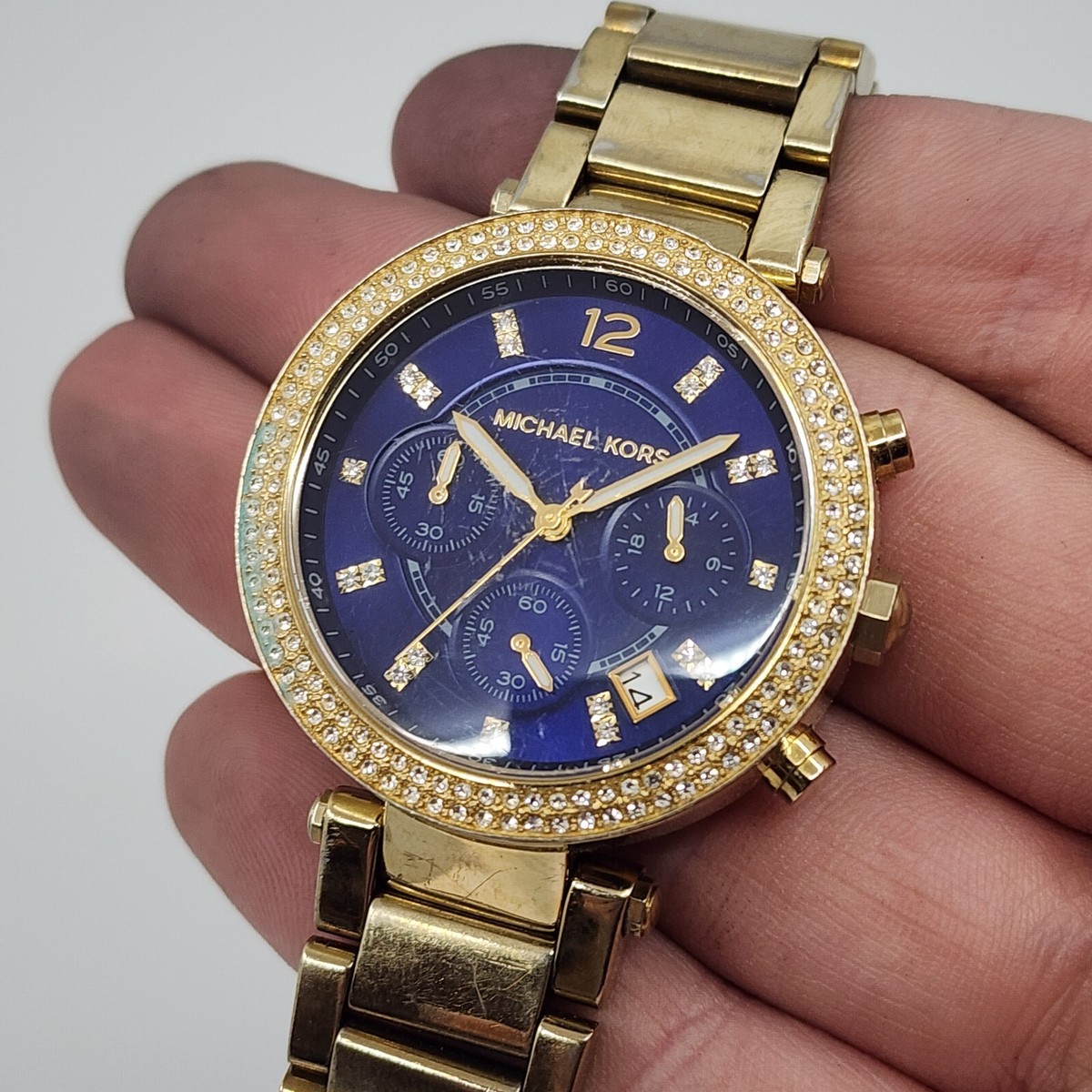 Michael Kors-6262 stainless steel gold women's watch, blue face | eBay