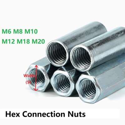 High Hex Connection Nuts Connecting Rod Bar Stud Long Nut Hexagon Zinc M6-M20