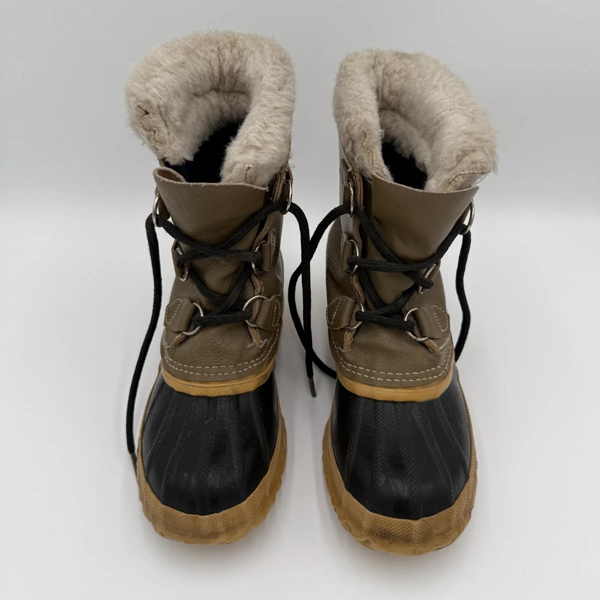Sorel Wool Leather Snow Boots  !! Size 5 Sorel Womens Caribou Waterproof Snow Boots Buff Tan lace Up  main image 3