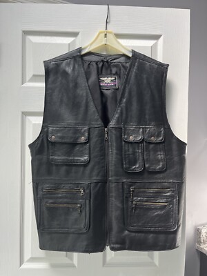 Men s Biker Vest XL Snap And Zipper Pockets