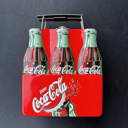Vintage Red Coca Cola Miniature Tin Lunch Box 5”x6”x3”