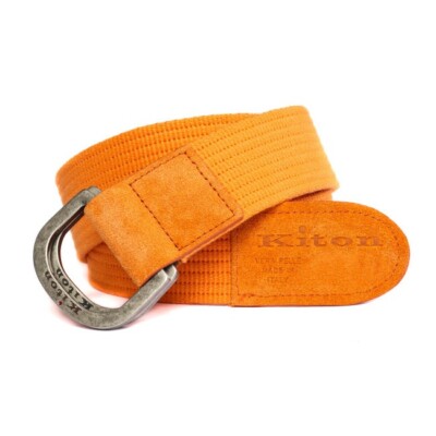 Kiton Belt Orange Cotton And Suede Metal Buckle Beautiful Casual Belt Size 32-34