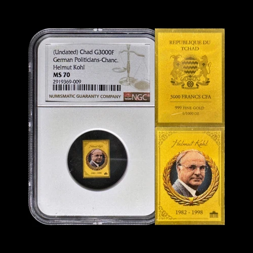 CHAD. 2022, 3000 Francs, Gold - NGC MS70 - Top Pop 🥇 German, Helmut Kohl