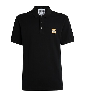 NEW Moschino Couture Embroidered Toy Bear Logo Polo  Large 54  Black Authentic