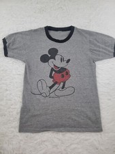 Disney Mickey Mouse Vintage 80s Small Heather Gray Ringer T-Shirt Single Stitch