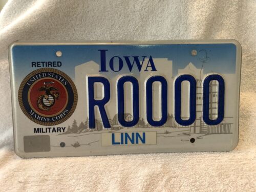 2000 Iowa Marine Corps Retired Military Veteran License Plate Sample - Imagen 1 de 2
