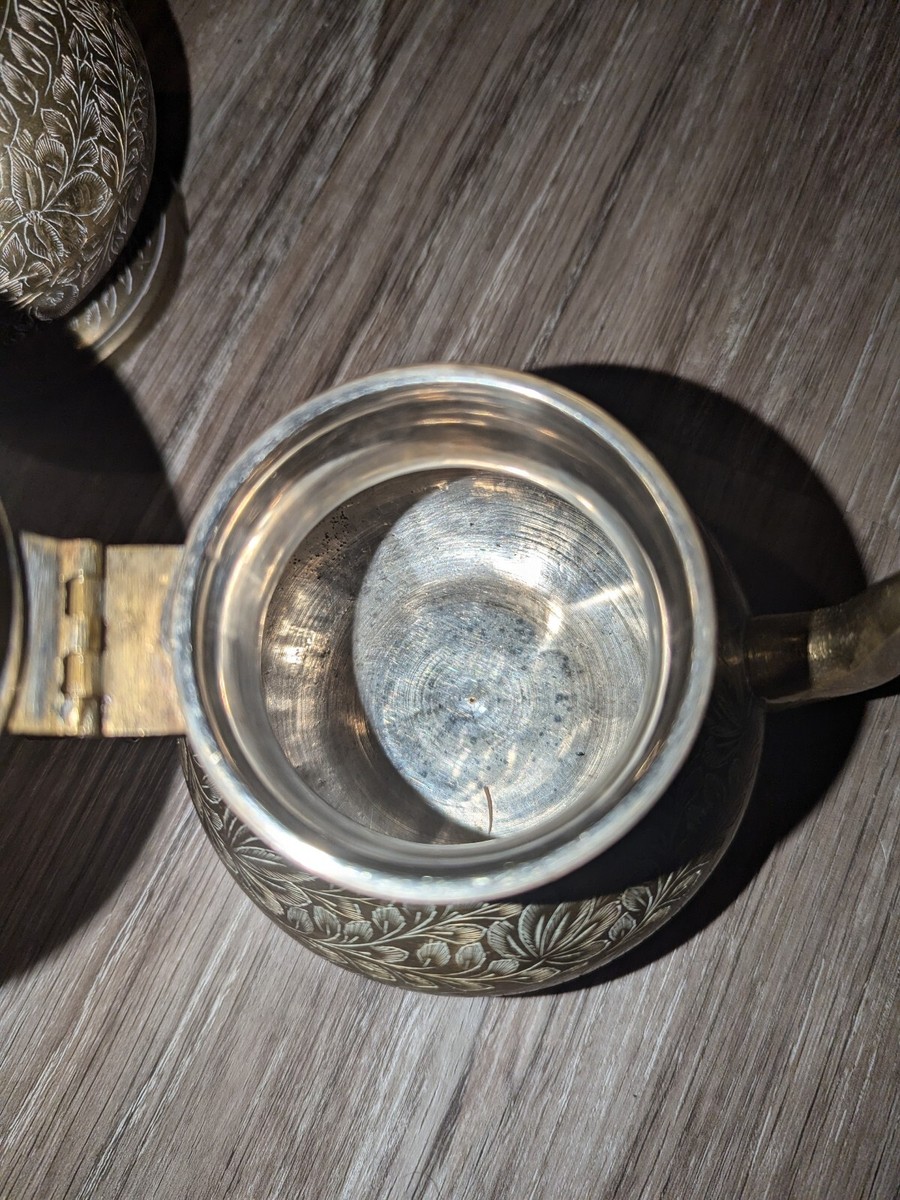 Vintage Etched Brass India Pitcher & Tea Pot Set Aladdin 6