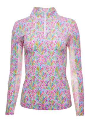 IBKUL Lola Mock Neck Top Multi Long Sleeve Zip Shirt Size XL XXL Womens Golf