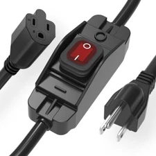 3 Prong Extension Cord with On/Off Switch Waterproof 14AWG Heavy Duty Power Cord