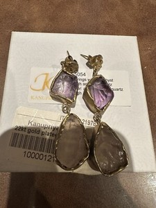 Authentic Kanupriya Statement Earring Rough Amethyst Rose Quartz Gold Plated