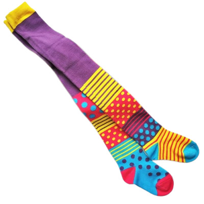 NWT GIRLS 2-3, 4-6, 7-8 years TURQUOISE, PINK & PURPLE MIXED PRINT FOOTED TIGHTS