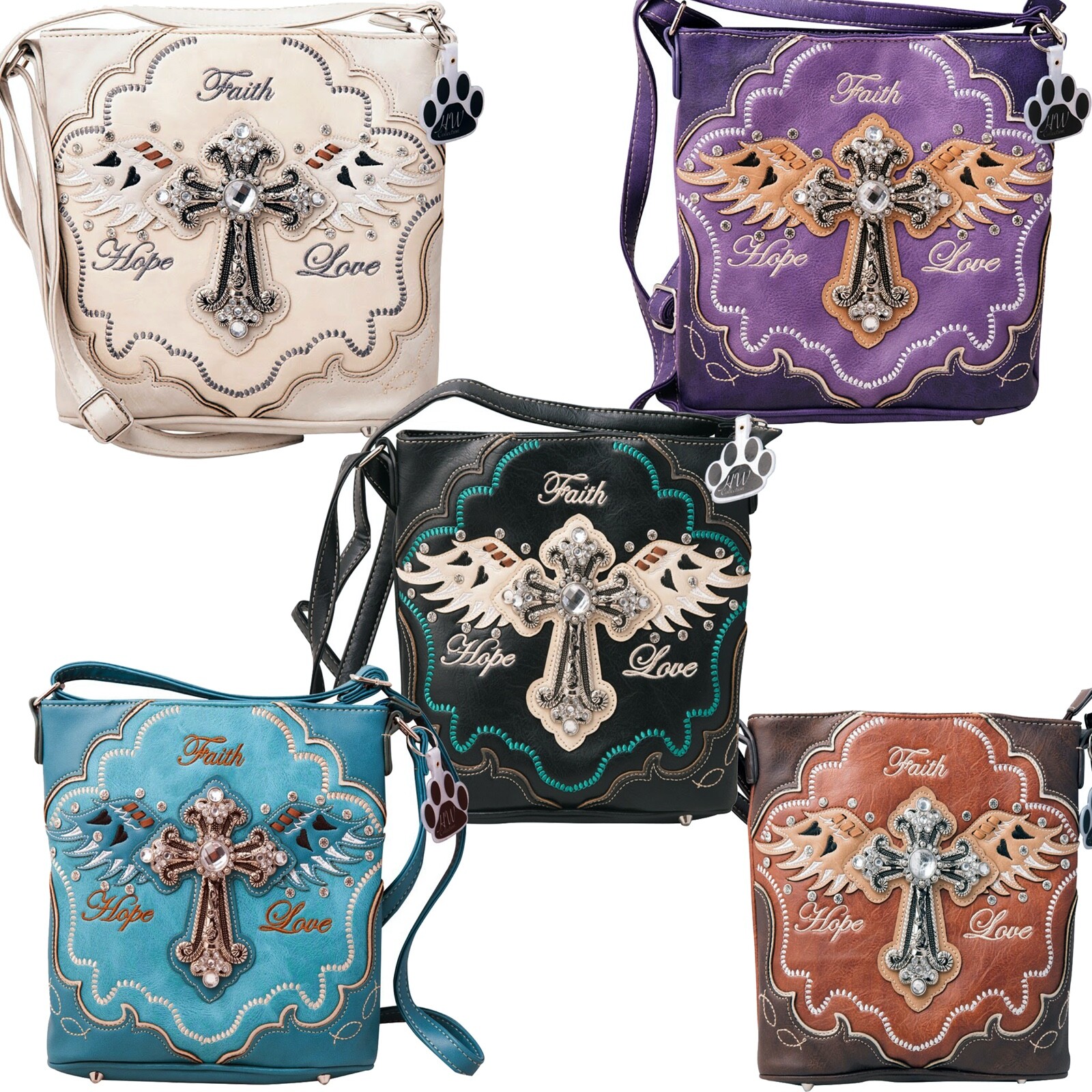 Zelris Faith Love Hope Cross Angel Wing Women's Conceal Carry Tote Purse – Western Floral Design - View #12