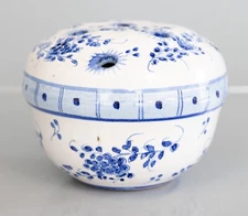 Antique French Faience Blue & White Floral Flower Frog Vase Rose Bowl