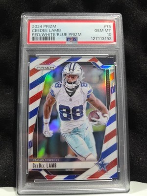 CEEDEE LAMB 2024 Panini Prizm Red White Blue #75 PSA 10 Gem Mint Cowboys