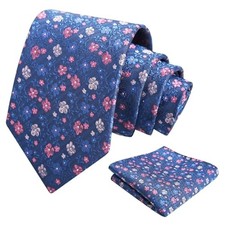 Mens 3.15inches Exquisite Floral Tie with Small Flower D142-navy Blue hot Pink