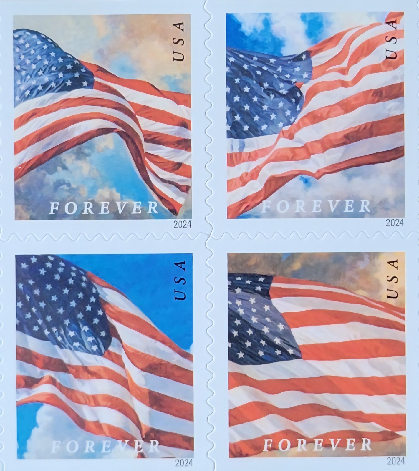 20 FOREVER FIRST CLASS LETTER STAMPS FLAG  STAMPS MNH 2024 BOOK PANE