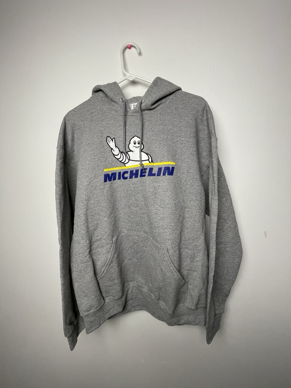 A+ VTG Y2k Bibendum Michelin Tire Man Grey Hoodie Sweatshirt Globe Band Tag. L