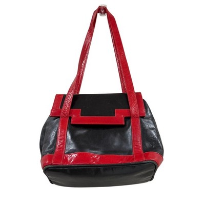 VTG 80s 90s Stuart Weitzman Black & Red Leather Geometric Shoulder Bag