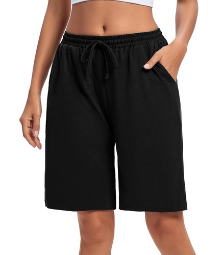 Bermuda Shorts for Women Knee Length Workout Pajama Shorts Casual Elastic Wai...