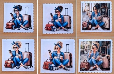 3D Grußkarte  °junge Frau im Urlaub°  Grüße Urlaub Reise Travel Handarbeit NEU