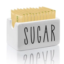 Ceramic Sugar Packet Caddy for Coffee Bar Small Sweetener Organizer Tabletop ...