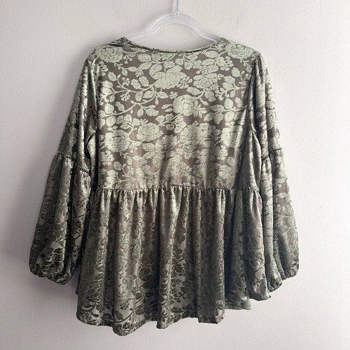 Cato Olive Green Floral Velvet Burnout Blouse Womens 14/16W Boho Whimsygoth - Foto 2 di 8