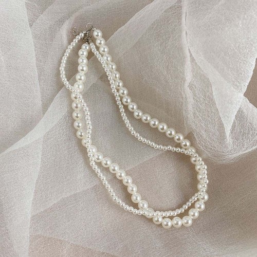 Lot De 3 Colliers Fantaisie Perles Imitation - Occasion, Couleur Blanc