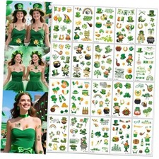 20Sheets St Patrick's Day Face Temporary Tattoos Green Shamrock Style-13