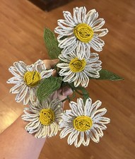 Handmade Bouquet Glass beaded Flowers French Technique 5 Daisies VTG