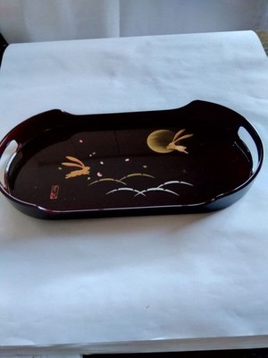 Japanisches Lackgeschirr Tablett Tameruri Yume Usagi Rabbit Moon Kaffee