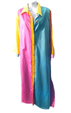 Vintage 70's Van Raalte At Home Bright Colorblock Collar Lounge Dress Caftan M