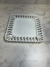 Vintage Milk Glass Square Plate Open Lace Loop Edge  Dish