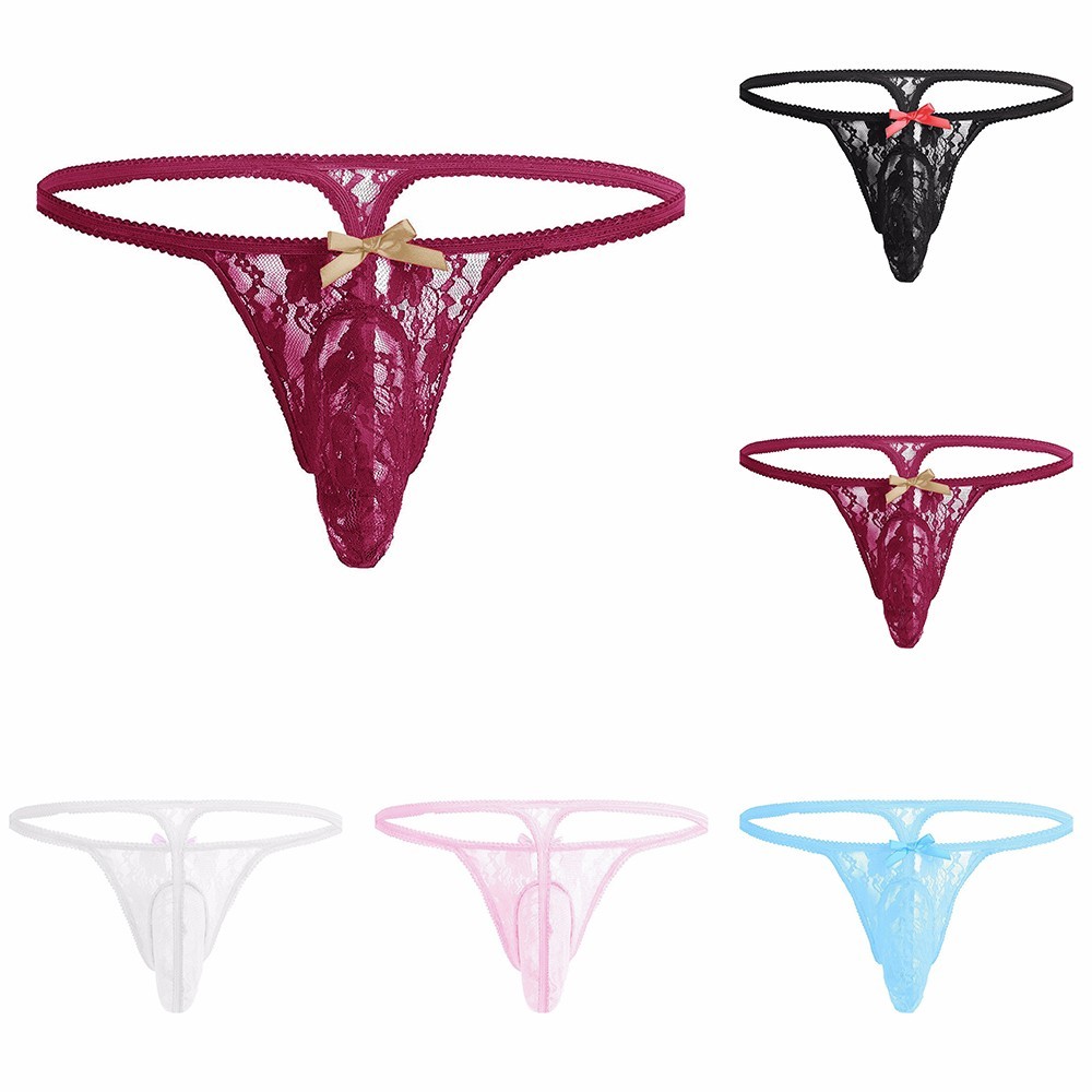 Tanga calzoncillos calzoncillos de malla transpirables con lazo de encaje en G para hombre ropa interior Sissy