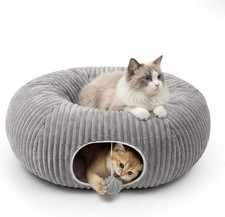 Cat Tunnel Bed for Indoor Cats, Peekaboo Cat Cave Bed,Soft Cat Donut Tunnel for