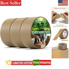 Writable Brown Kraft Paper Tape - 3 Rolls 2Inch x 55Yards for Packaging Crafts