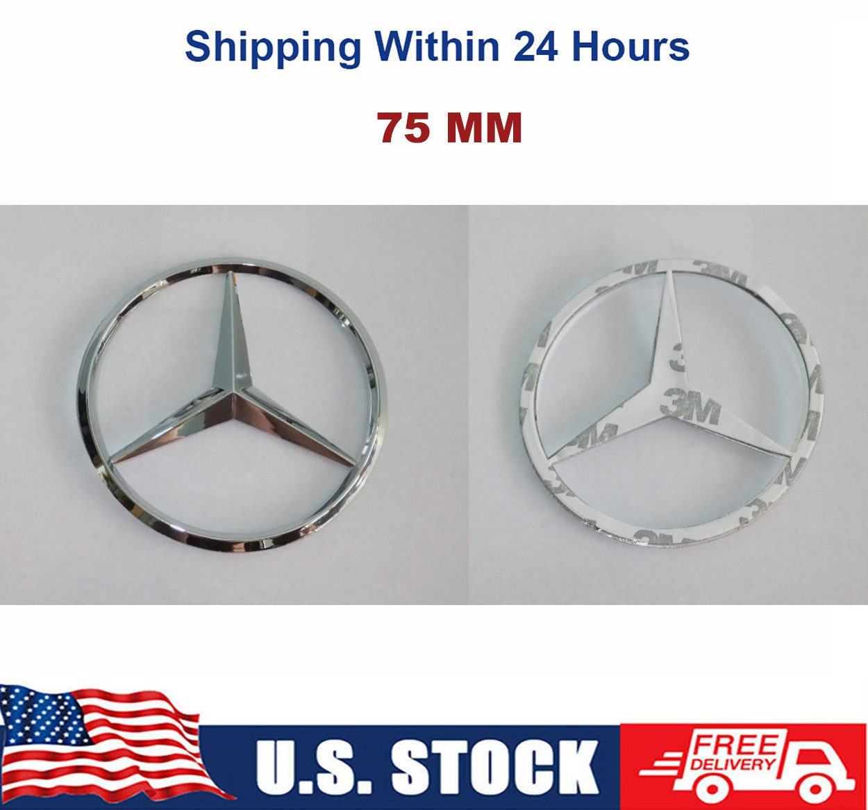 75mm For Mercedes Benz Chrome Star Rear Trunk Emblem Logo Badge Decal Sticker