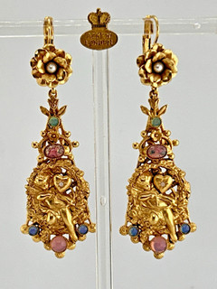 ASKEW LONDON CHERUB AND HEART PASTEL DROP EARRINGS