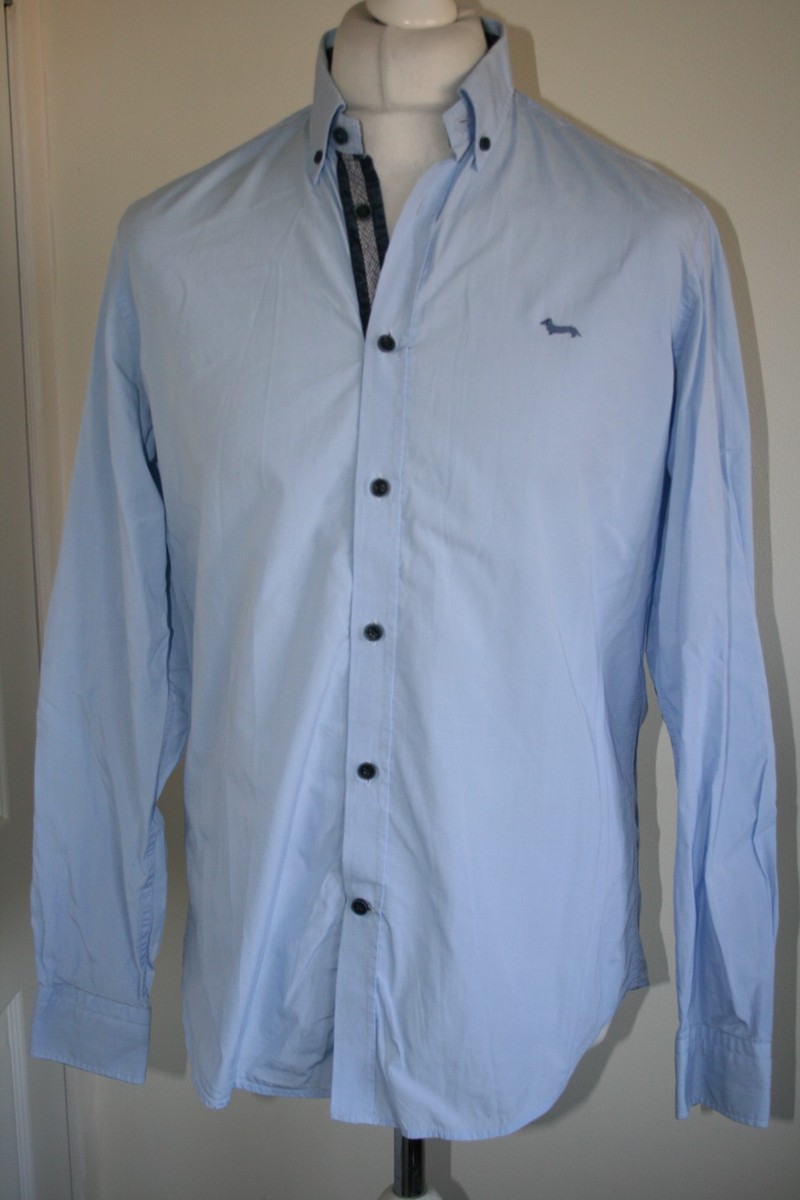 Harmont & Blaine Mens Micro Check Special Shirt -M- Narrow Fit - Light Blue Top View 2