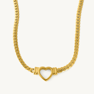 Authentic 14K Gold Plated Open Heart Cuban Link Chain Necklaces For Womens