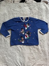 Vintage Heirloom Collectibles Sweater Womens Medium Snowman Christmas Cardigan