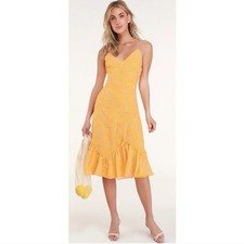 Lulus Midi Dress Medium Flirty Fleurs Yellow Floral Sleeveless 