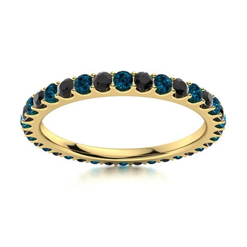 Full Eternity Round Black Spinel London Blue Topaz 925 Silver Gold Plated Ring