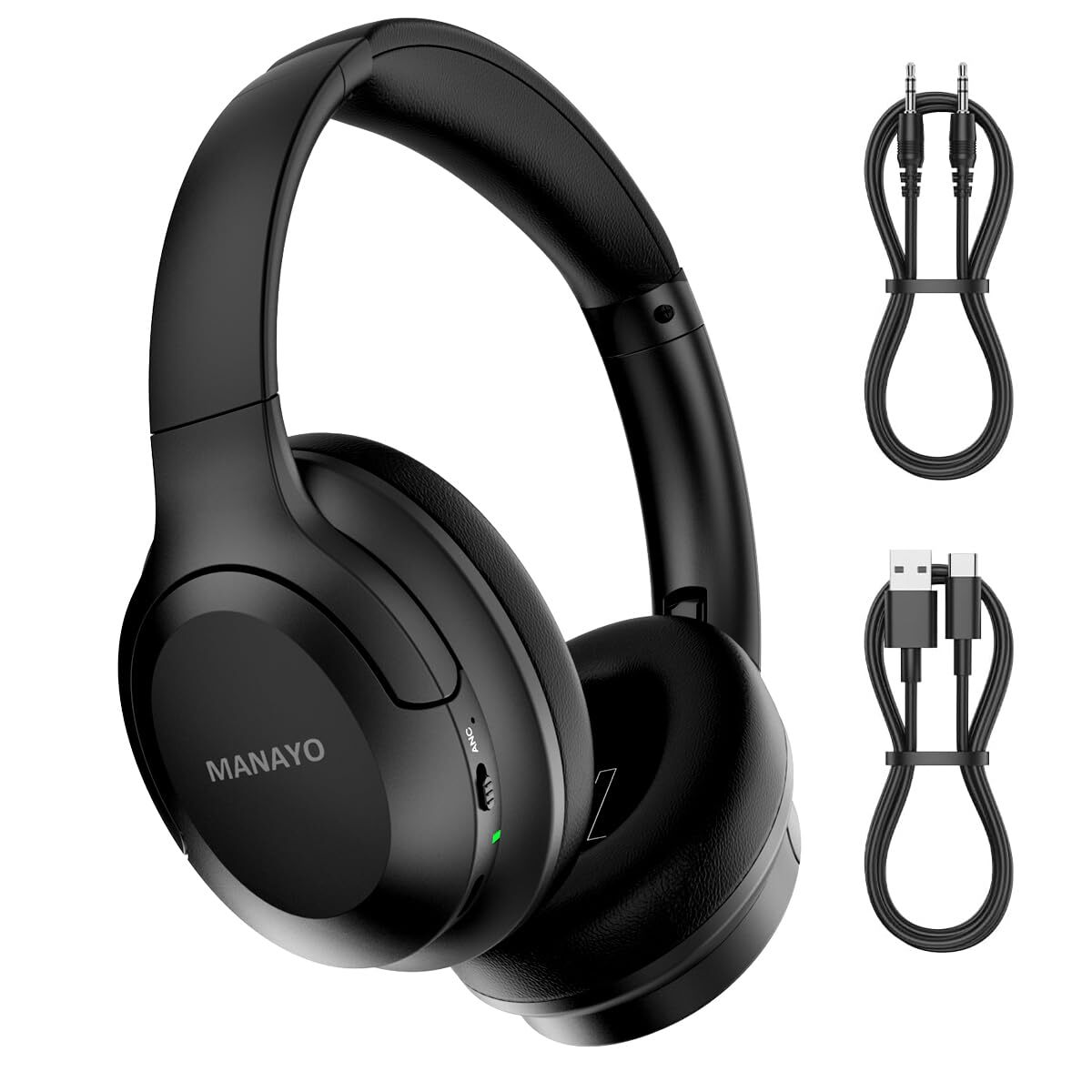 MANAYO ANC Bluetooth Headphones Over Ear 60H Playtime Active Noise Cancelling Wireless