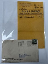 VINTAGE MELBOURNE LETTERHEAD MOTOR CYCLE CAMBERWELL 1952 ML BRADSHAW MOTORBIKE