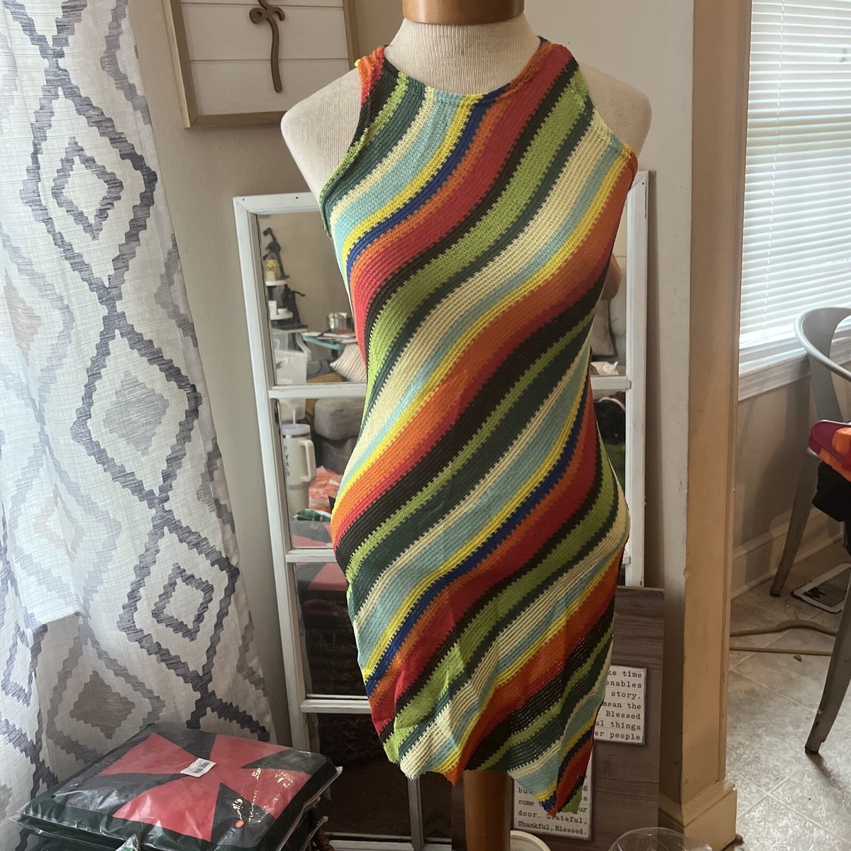 celine striped knit dress SANDRO CELINE KNIT MIDI DRESS - WHITE