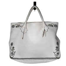 Tylie Malibu Woman's Large White Floral Jeweled Studded Top Handle Tote Bag Rare