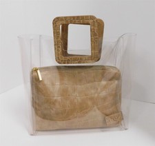 Staud Shirley Clear Pvc Beige Croc Leather Tote Bag