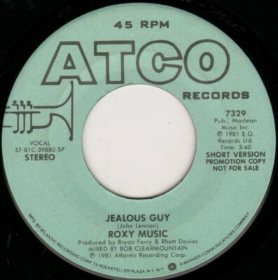 ROXY MUSIC Jealous Guy 7'' Vinyl NM U.S. Promo Pressing 1981