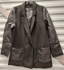 Black Coat With Faux Leather Arms & Pockets Size Eur 40