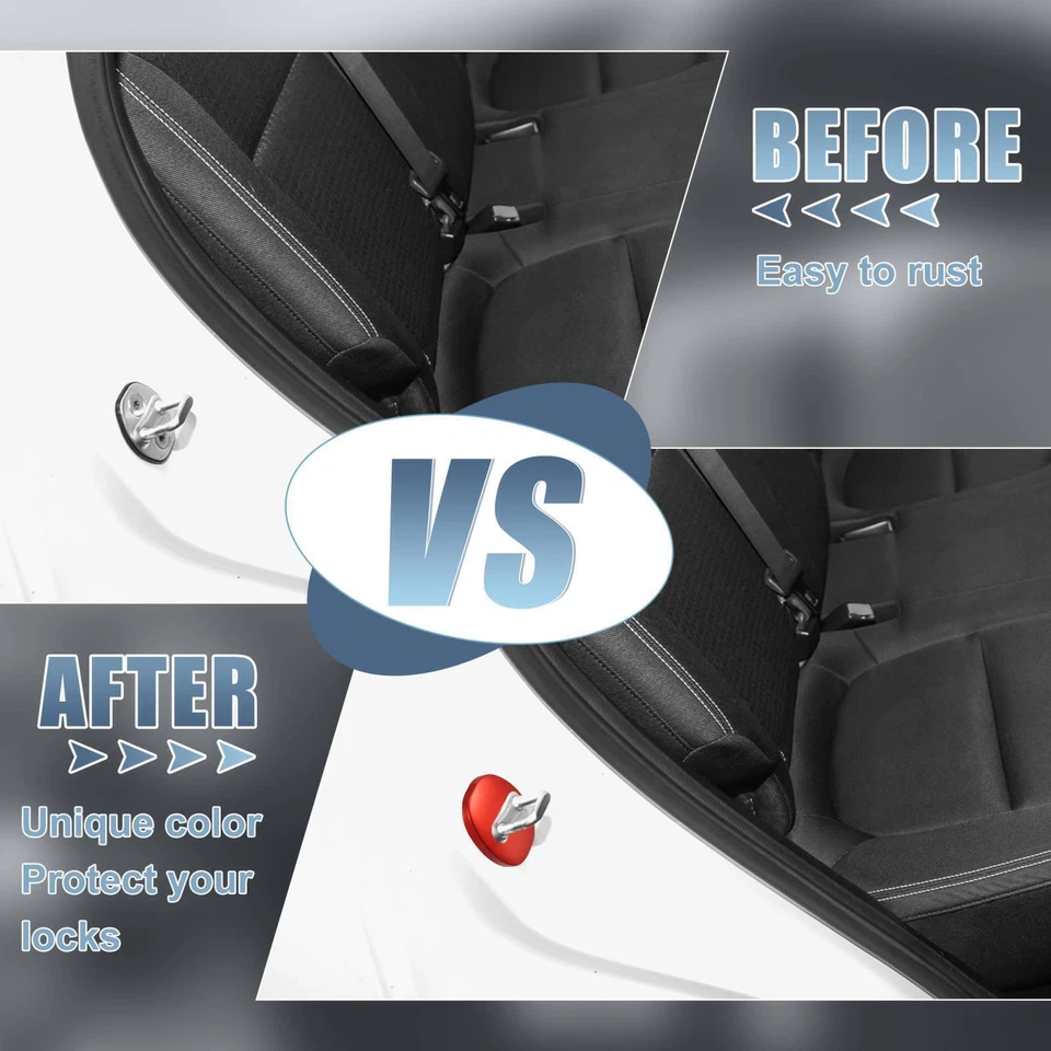 2pcs Car Door Lock Latches Cover Stainless Steel Door Protector for Lexus Red Foto 3 de 4